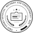 Seal of This Looks Official, Records and Containment. Founding year redacted.